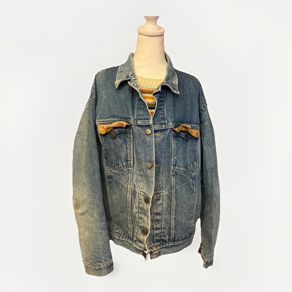Vintage 90's  SASSON Jacket XL Light Wash  denim jacket distressing thrashed USA - Picture 1 of 5